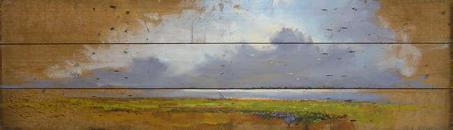 Jan Groenhart - landschap op hout